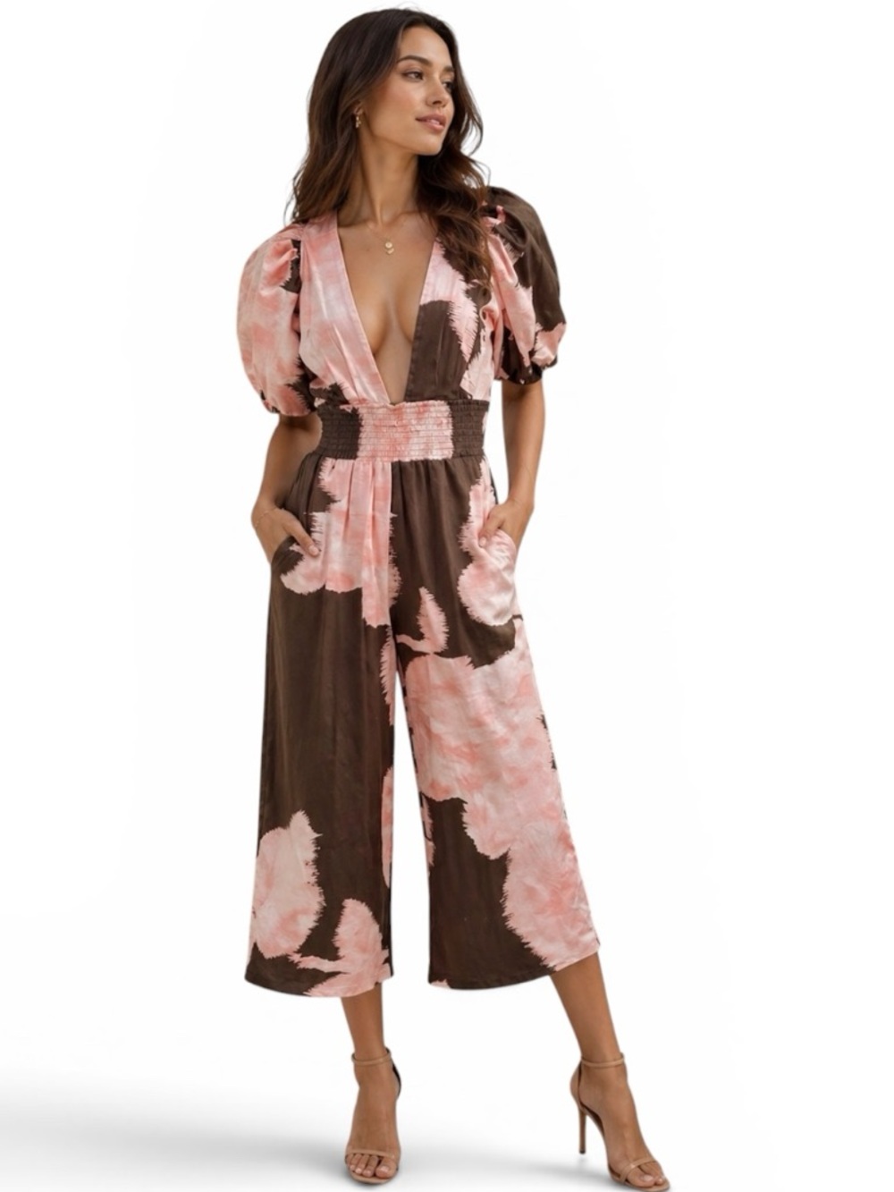 Hutch Anthropologie Hutch Isa Printed
Smocked Puff Sleeve Midi Jumpsuit Sz M